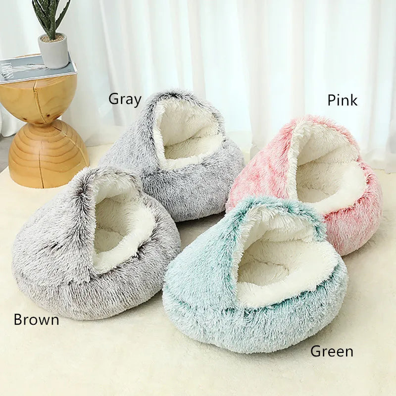 2 in 1Pet Dog Cat Bed round Plush Cat Warm Bed House Soft Long Plush Bed for Small Dogs Cats Nest Donut Warming Sleeping Bed