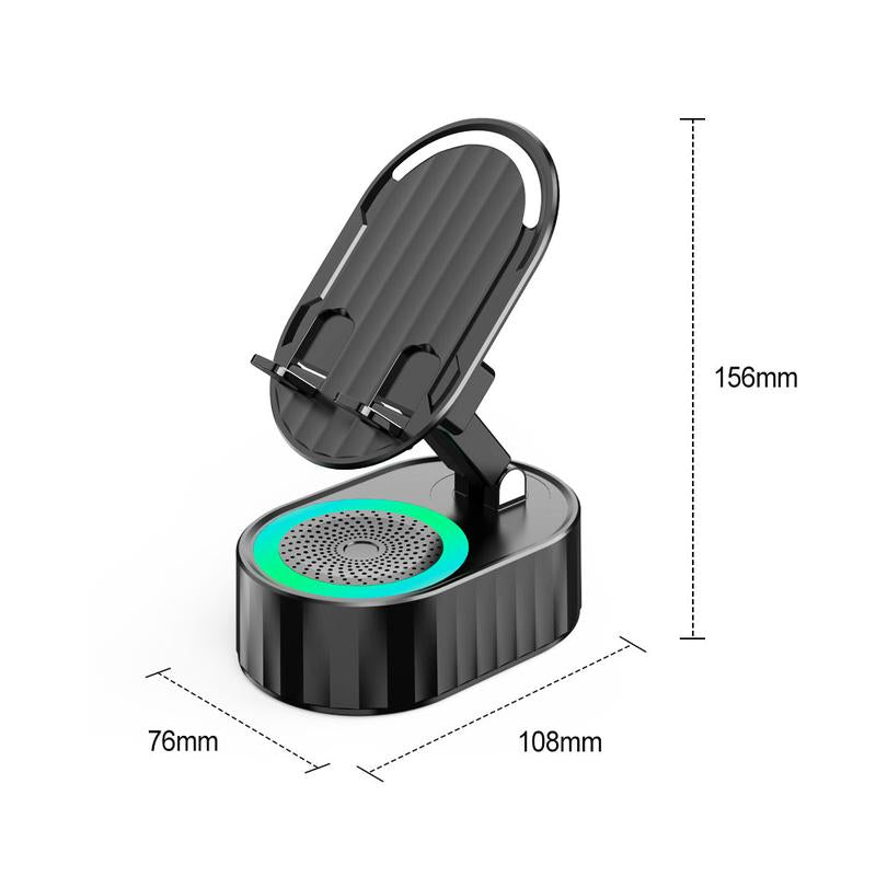 AKLLCCR Wireless Induction Audio Bluetooth Speaker 5In1 Cellphone Holder Emergency Rechargeable (3000Mah) Portable Power Mobile Tablet Stand with Colorful Ambient Light Gifts for Friend, Family